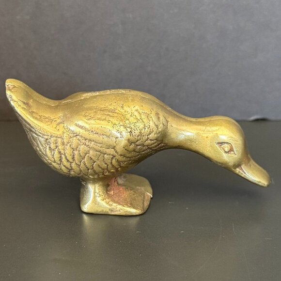 Vintage Brass Duck Figurine Paperweight Gold Finish Decorative Home Decor cottag - Picture 2 of 9